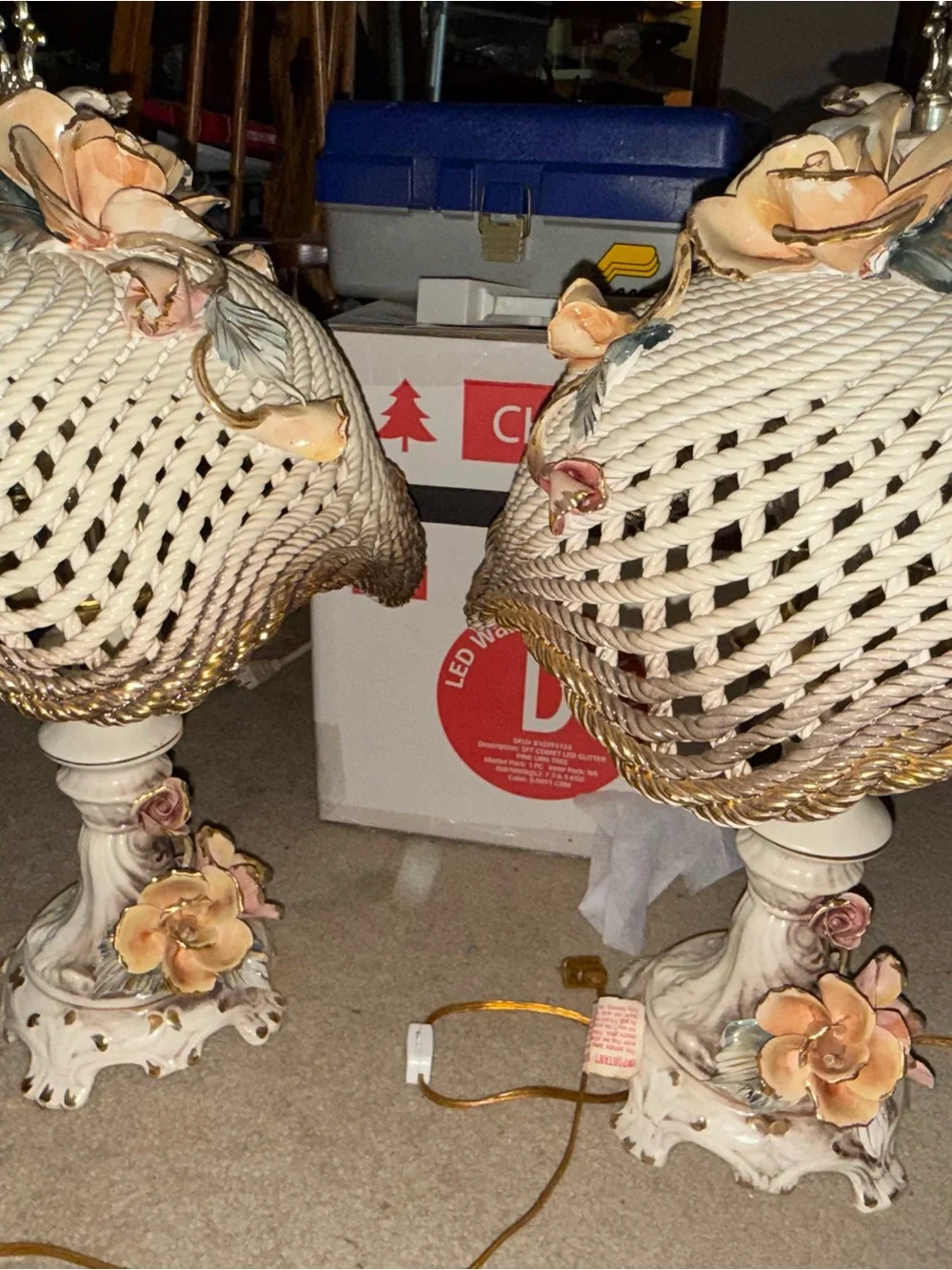 Rare Set CAPODIMONTE ITALIAN PORCELAIN LAMP, H 21